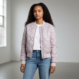 Offline Aerie Diamond Quilted Bomber Jacket S Sherpa Lining Lavender EUC Cozy